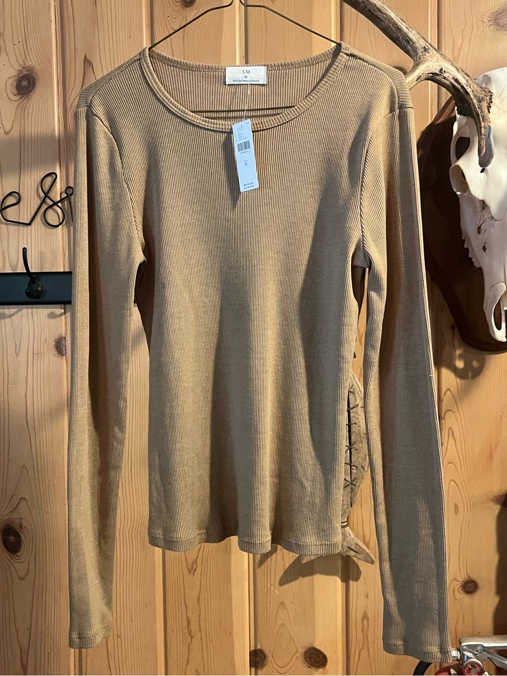 TNA by Aritzia TLA Long Sleeve Ribbed Crewneck Top Moss NWT Medium